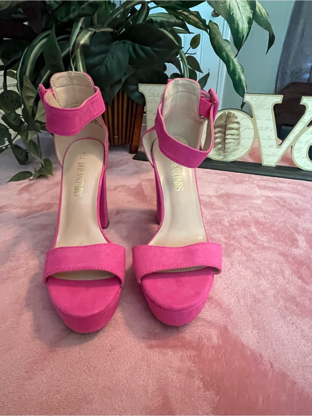 Dream Pairs Hot Pink Ankle Strap Platform Heels